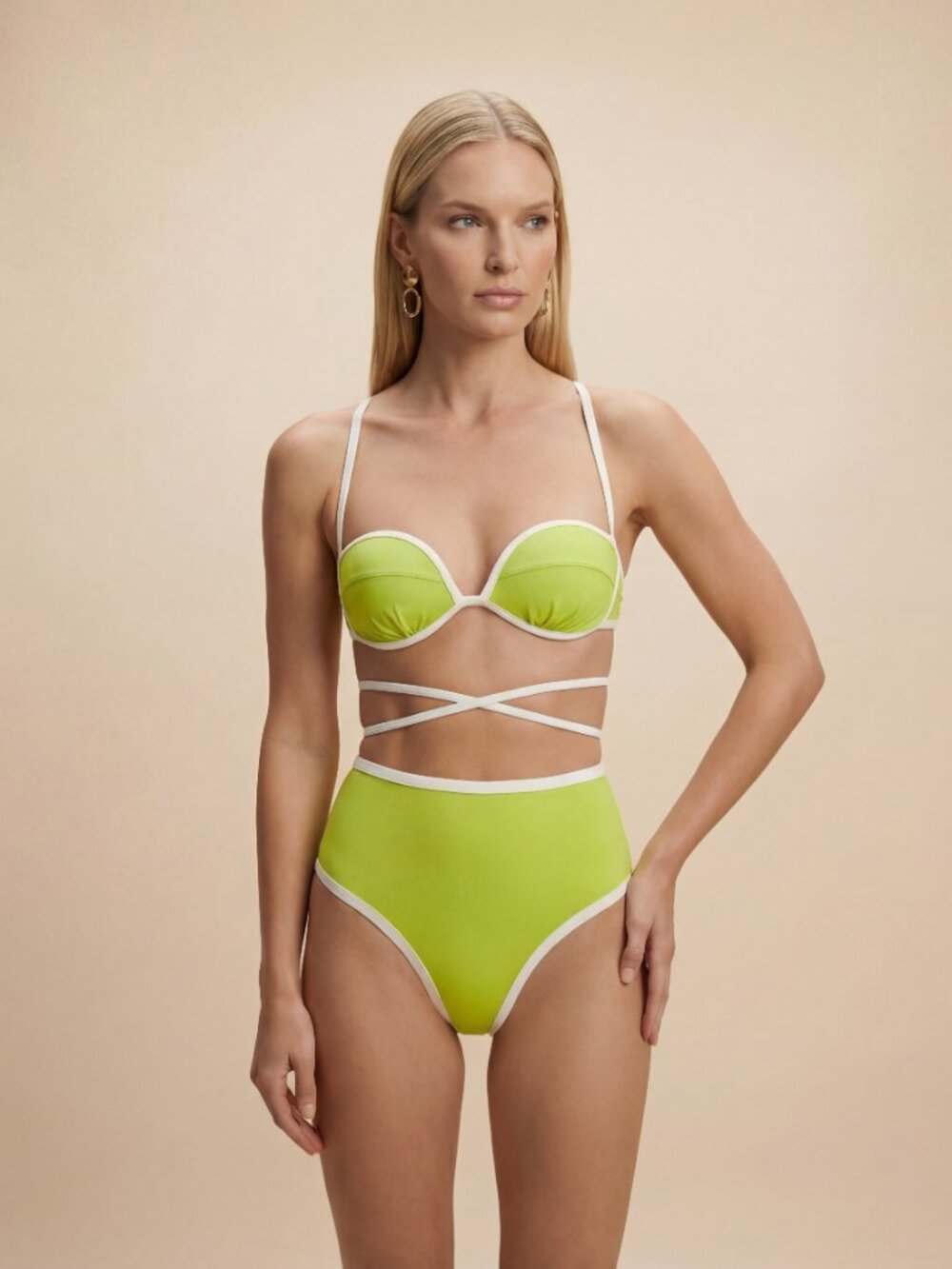 PUNTAMAR NWT Green Balconette High Cut Strappy Bikini Set